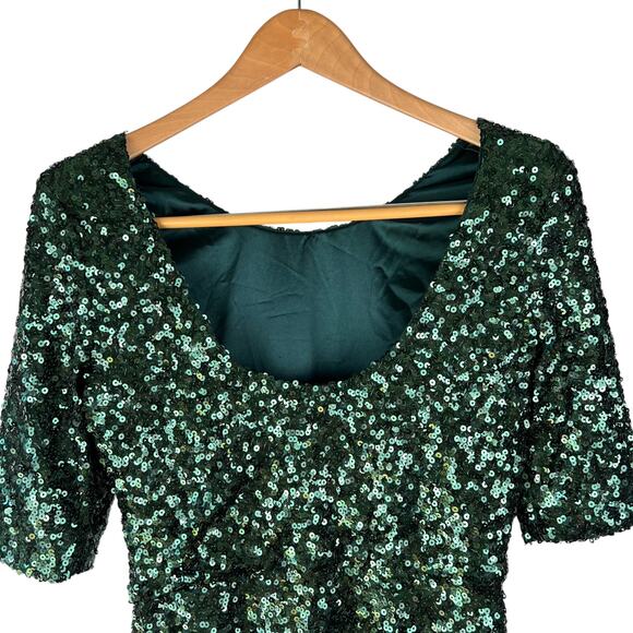 French Connection : Ozlem Green Sequin Short Skater Dress A-Line : 6 - Picture 7 of 11